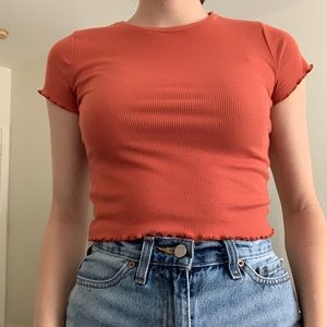 forever 21 orange lettuce trim crop top